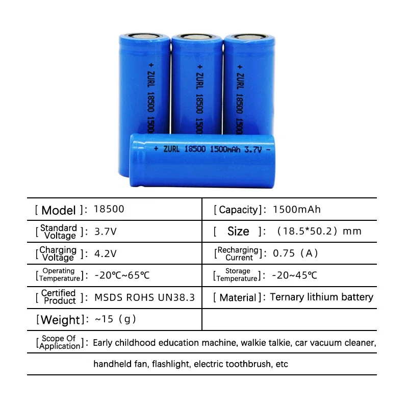Bateria 18500 1500mah 3.7v Bateria Recarregável 18500 Bateria de Lítio Reprenavel Baterias de Iões de Lítio - Image 3