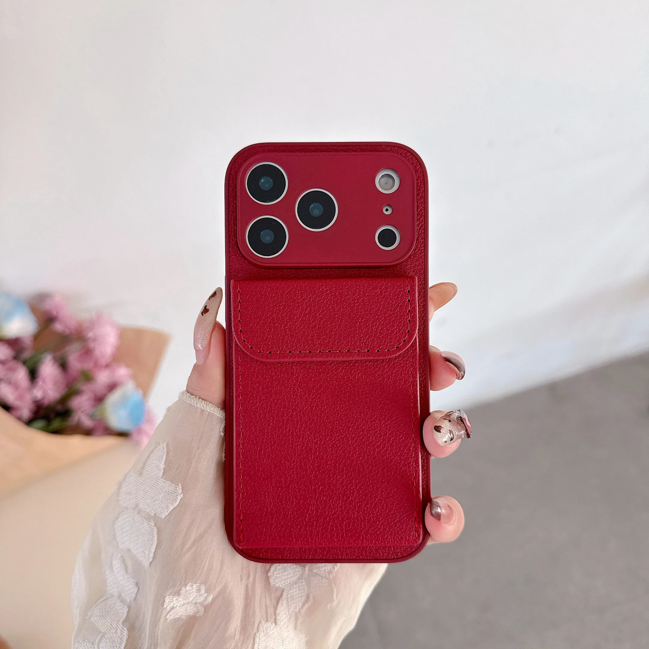 Luxury Leather Card Holder Wallet Case with Camera Lens Protection Cover