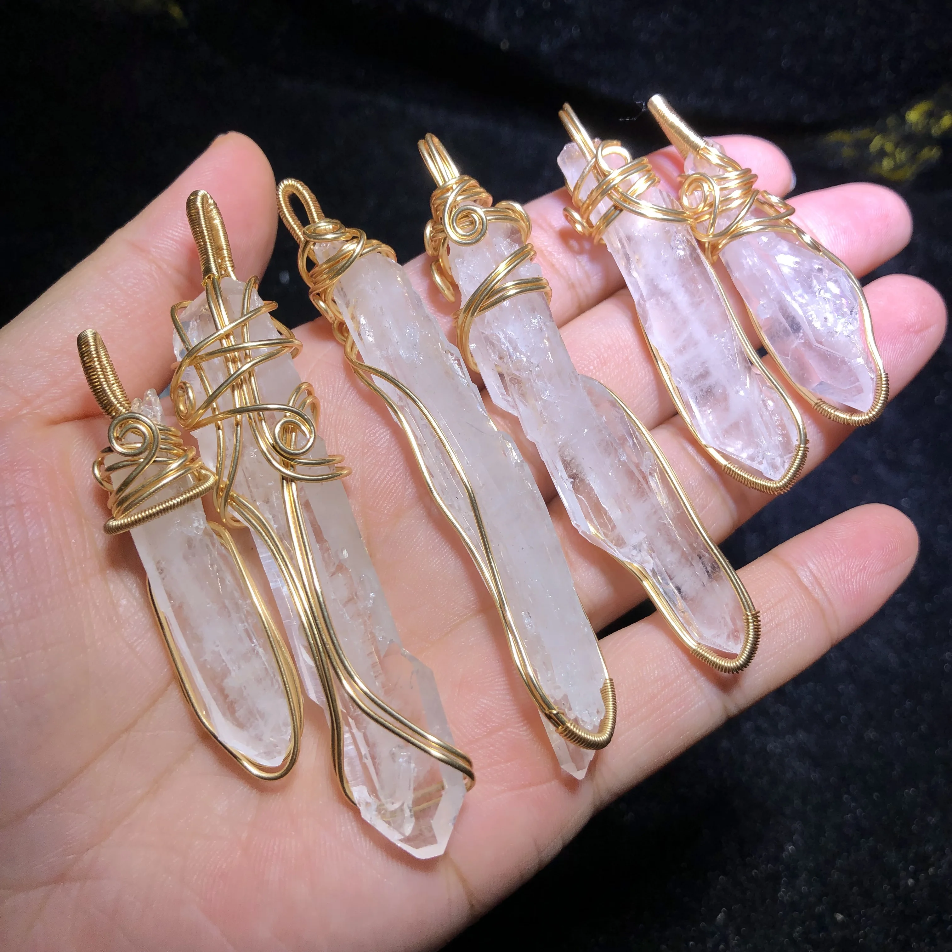 Jewellery Gold Wire Wrapped Crystal Necklace Natural Stone Pendant