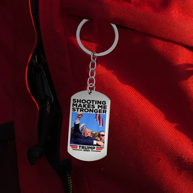 1/2pcs Trump 2024 Flag Key Ring Stainless Steel Shooting Makes Me Stronger Key Holder for Men Women Gifts for MAGA Supporters 4