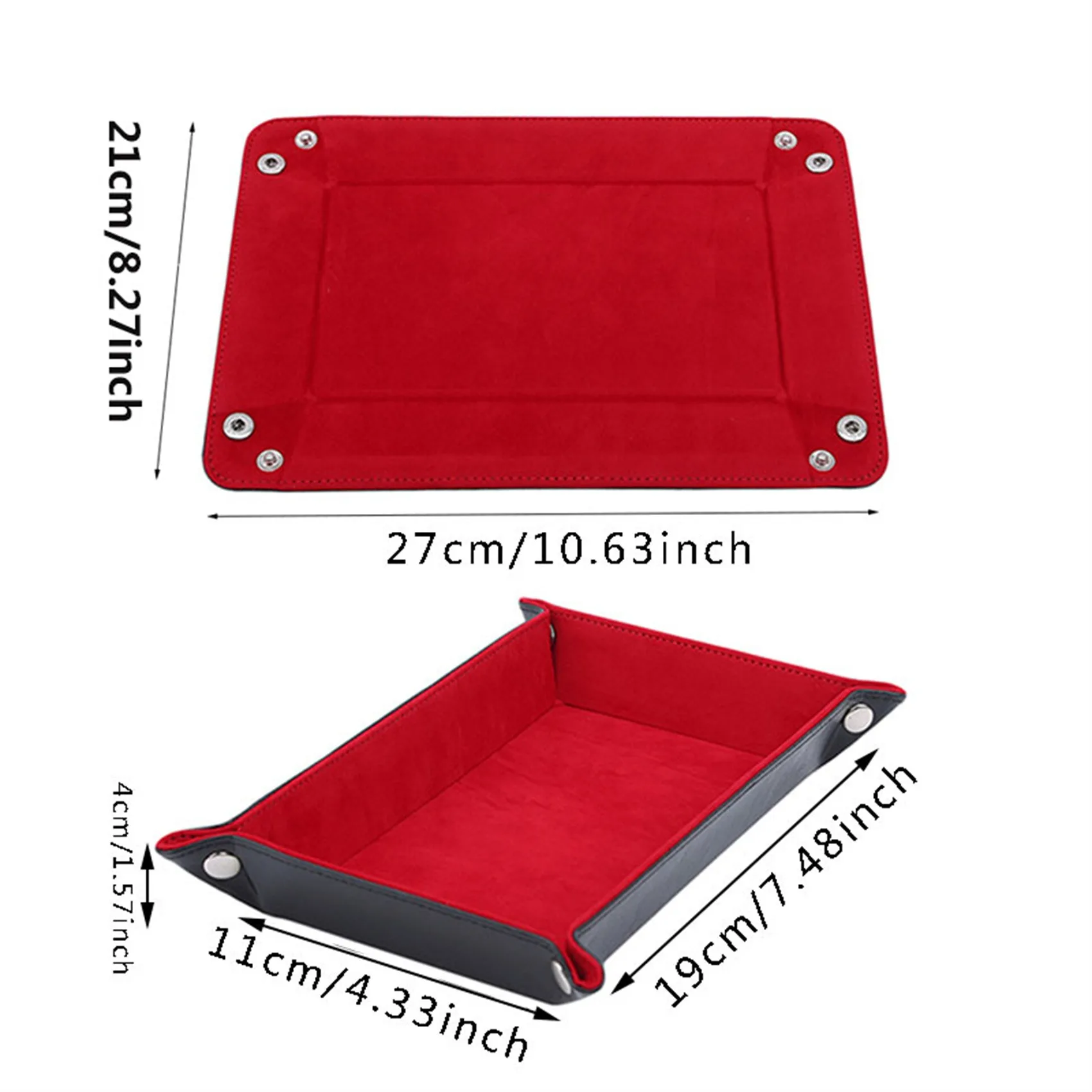 Rectangle Storage Tray PU Leather Velvet Folding Dice Tray Table Games Key Wallet Coin Organizer Trays Sundries Serving Tray 6