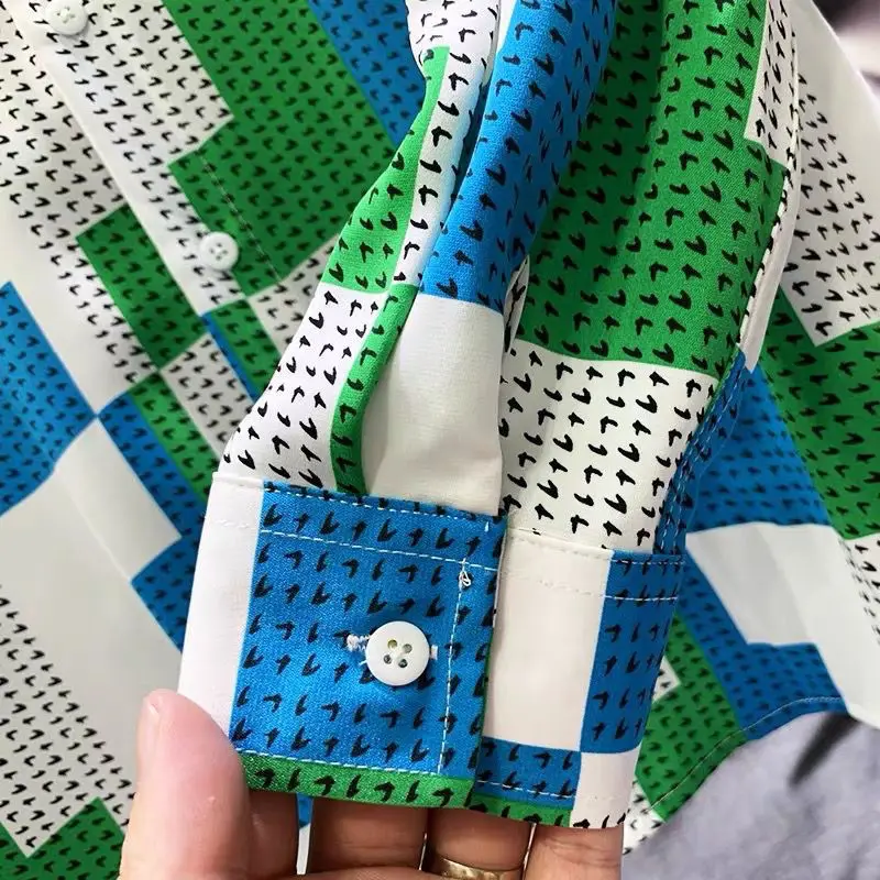 Spring And Summer Brand Design Print Long Sleeve Shirt Male Korean Version Fashion Loose Contrast Color Plaid Shirt Male A3407