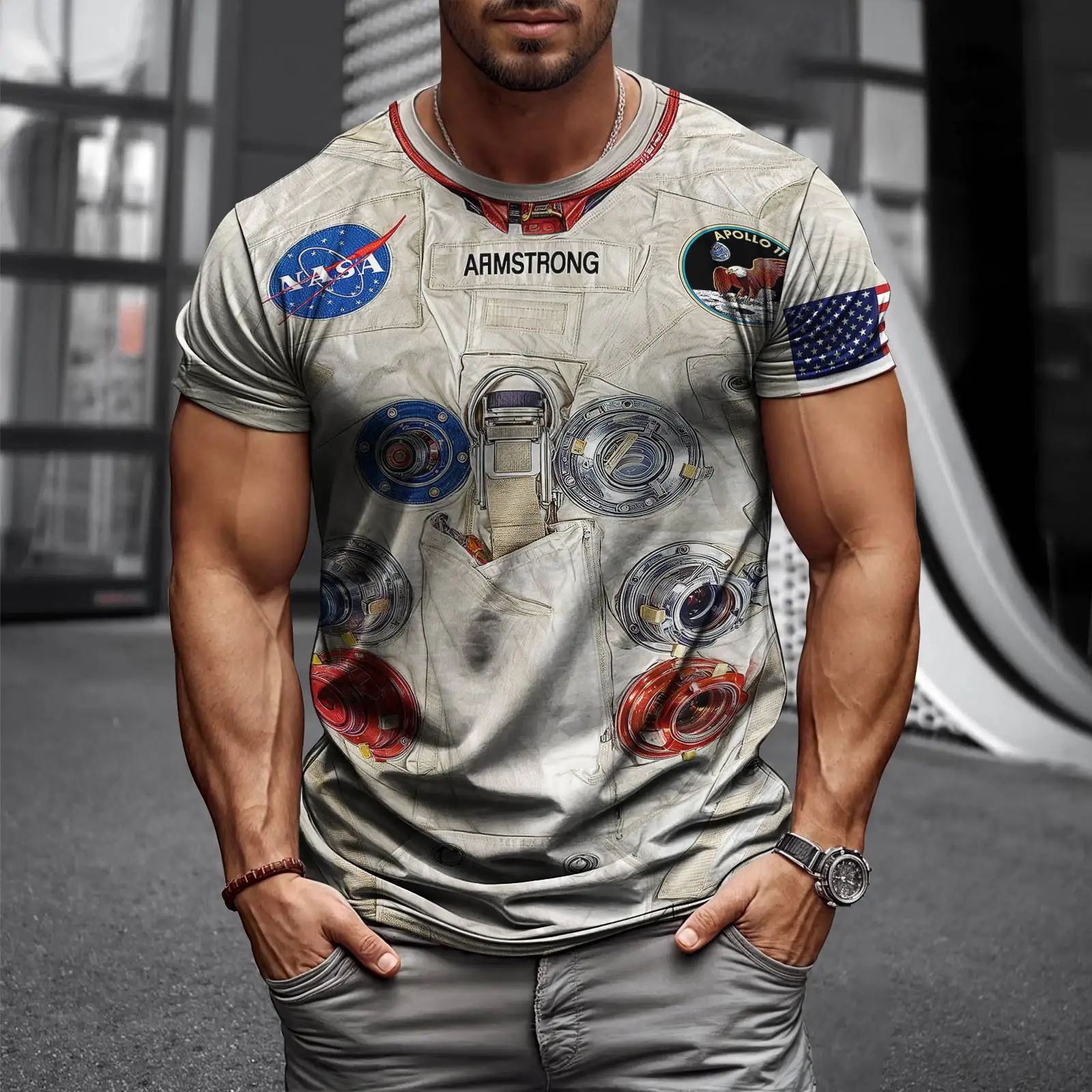 NASA Tシャツ男性デジタルプリント通気性カジュアル半袖メンズ