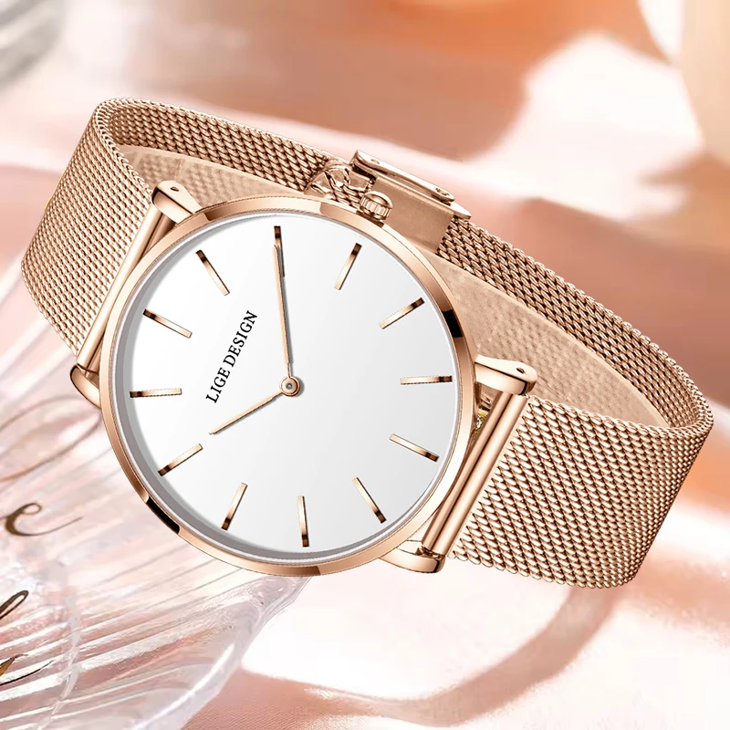 2026 LIGE New Elegant Bracelet Watch For Women Fashion Ultra Thin Mesh Ladies Waterproof Watches Simple Sport Quartz Watch Femme