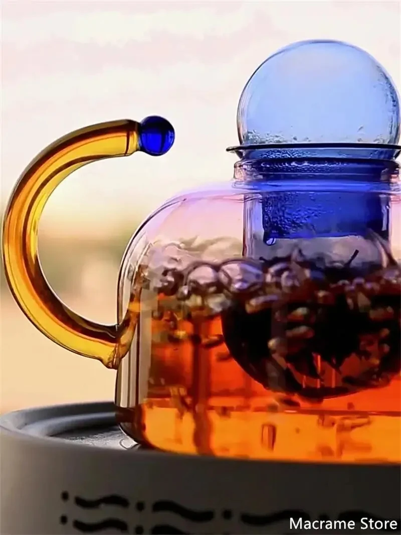 Multicolored Glass Heart Resistant Glass Teapots Suits Cups Borosilicate Boil Water Tea Sets Kettle Water Cup Bottle