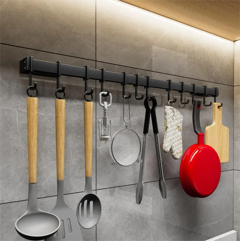 

Hooks Metal Aluminum Wall-mounted Row Hook Kitchen Accessories Punch-free Installation Portable Simple Waterproof Storage Rack