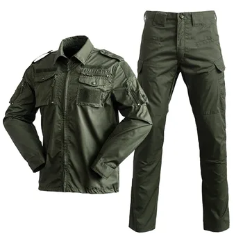 2 Piece Sets Men Breathable Camo Hunting Clothes Cargo Suits Camping Training Suit Jacket+Pants Uniform 2