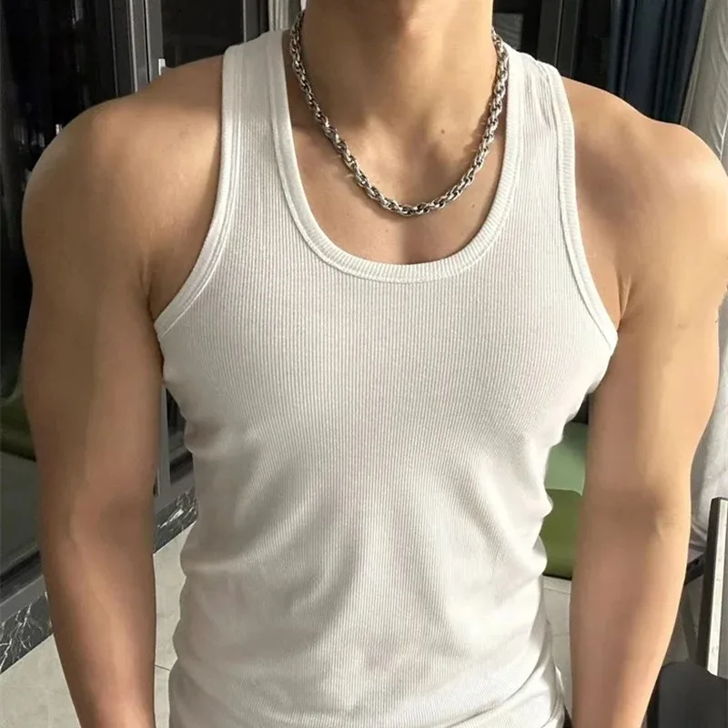 Men's Solid Tank Top Active Quick Dry Breathable Crew Neck Sleeveless Shirt Men's Clothing Summer Outdoor