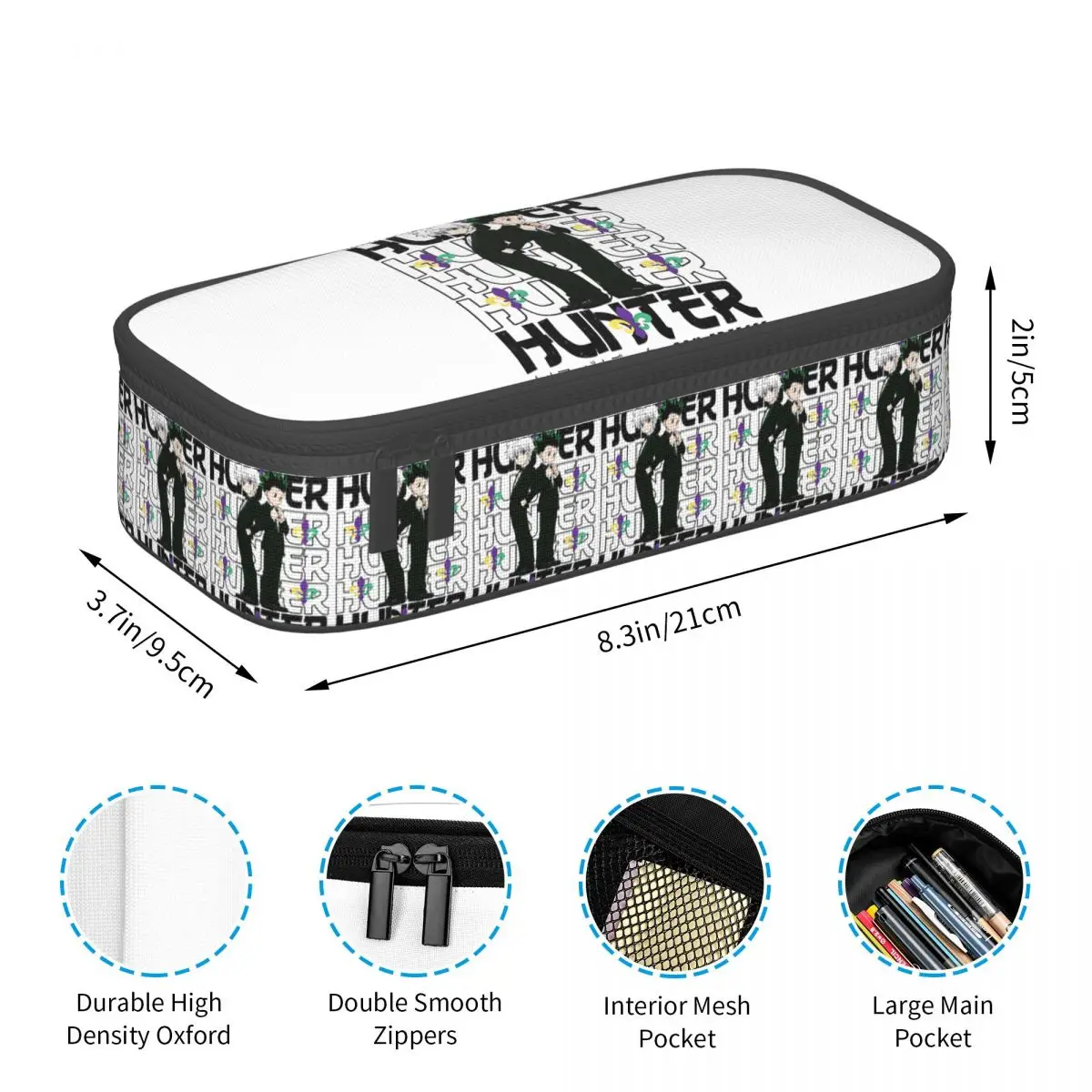 Killua 빈티지 헌터 X 헌터 애니메이션 연필 케이스 학생용 펜 박스 연필 가방 대형 수납 연필 파우치 펜 홀더