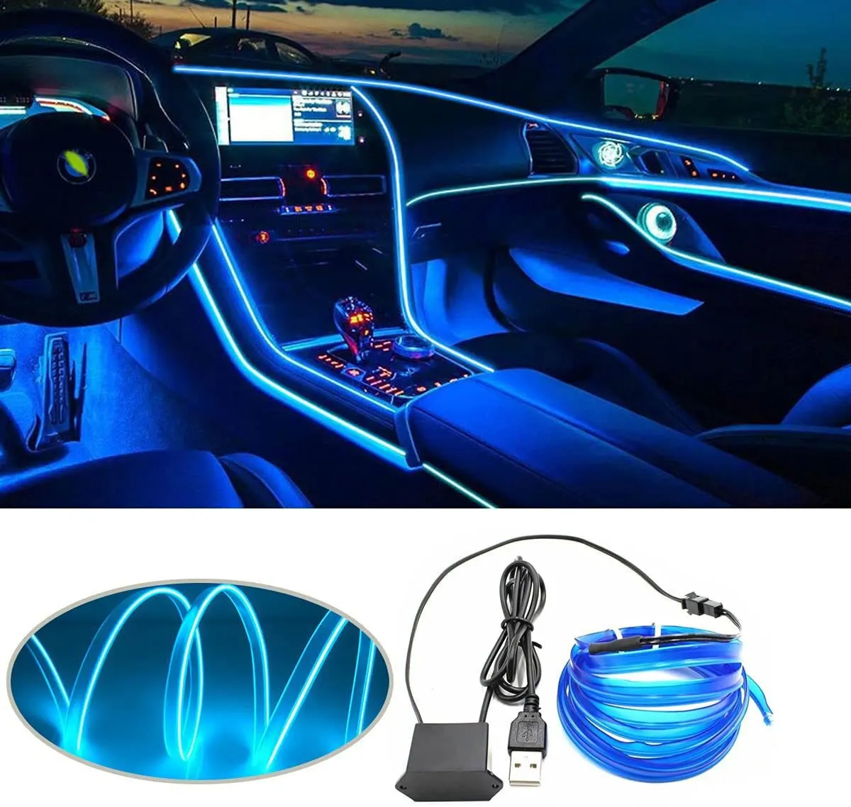 LED Car Interior Ambient Neon Light Strip - Flexible USB-Powered Decoration Lighting