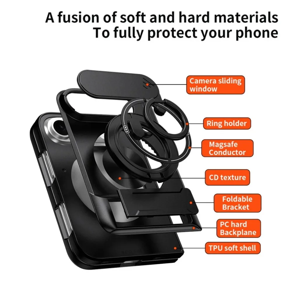 Magnetic Ring Holder Stand Phone Case with Dual-Layer Shockproof Protection & Lens Guard