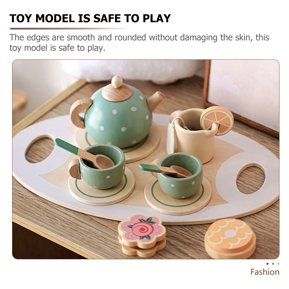 1 set Wooden Tea Set Toy For Kids Girls Play House Afternoon Playset Roleplay Parent Child Interaction Mini Kitchenware Safe