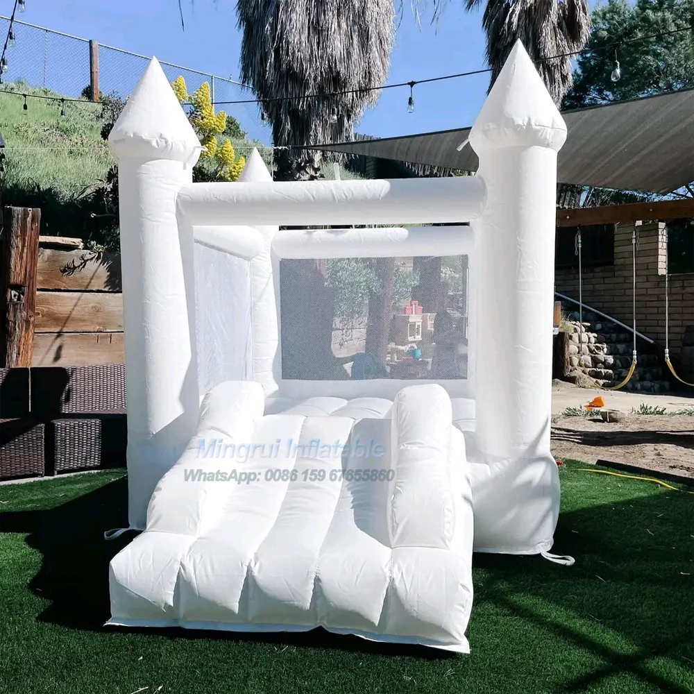 Popular Bouoncy Castle Wedding Party Inflatable Jumping Castle White Bounce House Moon Walk with Slide for Party Rental