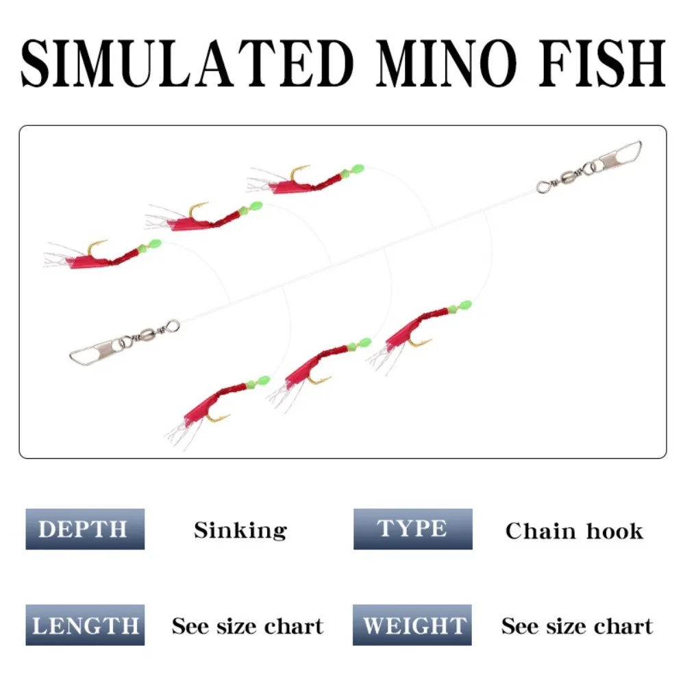6Pcs/Set Golden Hooks Sabiki Rigs Tied Hooks Sea Bait Fishing String Hooks Artificial Luminous Sabiki Lure Sea Fishing
