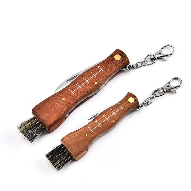 Multi Functional Brush Folding Knife, Stainless Steel Blade, Wooden Handle, Outdoor Mini Mushroom Knife, Travel Camping Tool