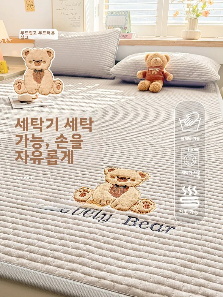 소프트 프레트워크 코튼 매트리스 패드 싱글 미끄럼 방지 침구 보호 패드 홈 침실 다다미 샌드위치 코튼 베드 가드 패드