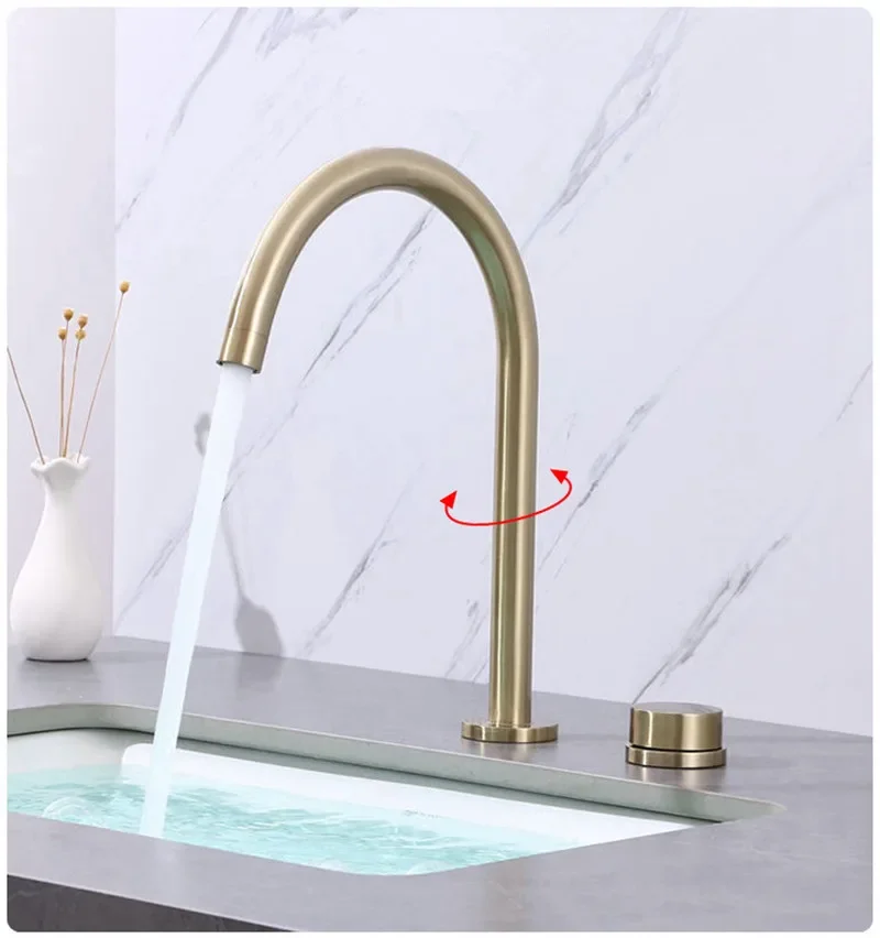 Basin faucet Bathroom two holes Widespread Brushed Gold sink tap 360 rotating widespread Black Tap