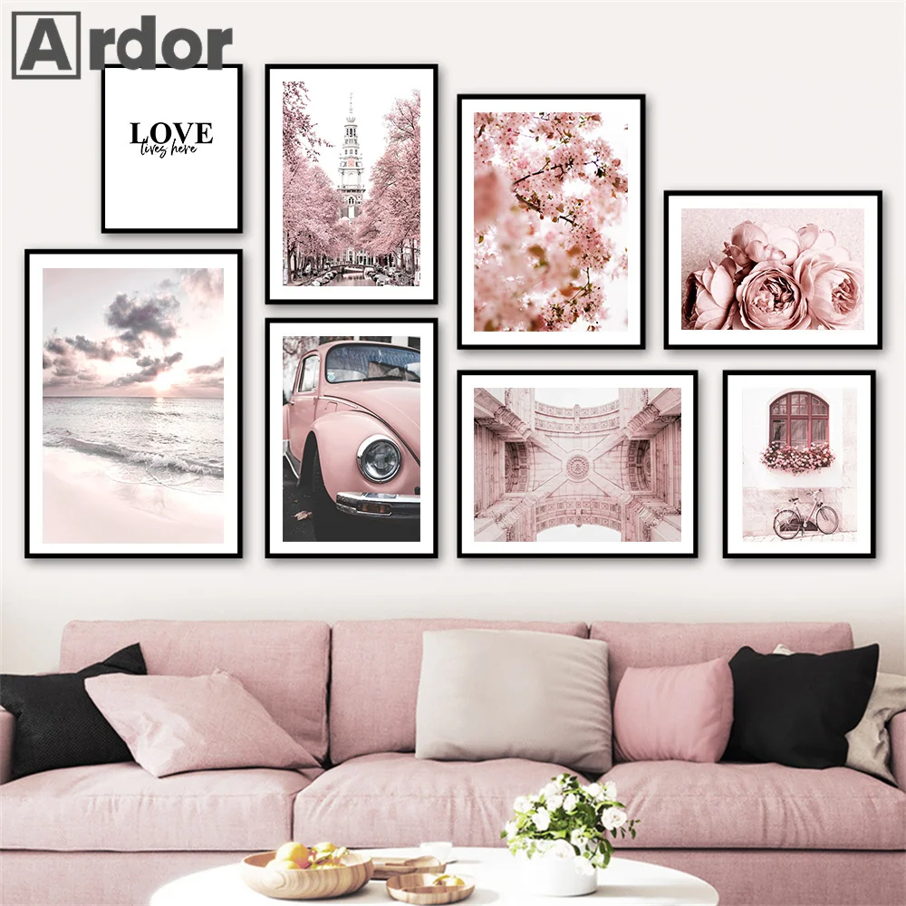 Pink Reed Flower Tower Paris Car Beach Wall Art Canvas Painting Nordic Posters And Prints Pictures For Living Room Home Decor 25 Pink Reed Flower Tower Paris Car Beach Wall Art Canvas Painting Nordic Posters And Prints Pictures For Living Room Home Decor