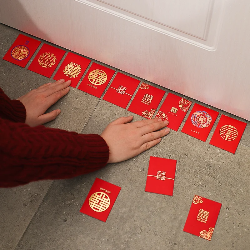 Mini Wedding Red Envelopes Kawaii Gift Bag Cash Envelopes Double Happiness Lucky Hongbao Wedding Party Invitations 50pcs/set mini envelopes