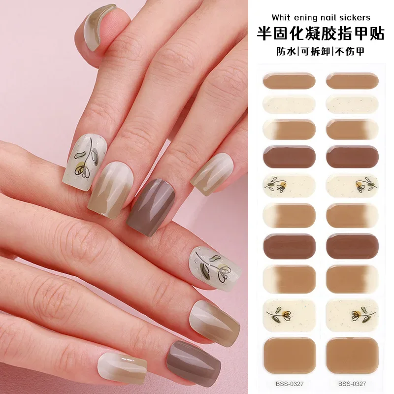 20Tips Lamp Hardening Gel Nail Sticker French Scallion Powder Imitation Drill UV Half Roasted Nail Products Decorations