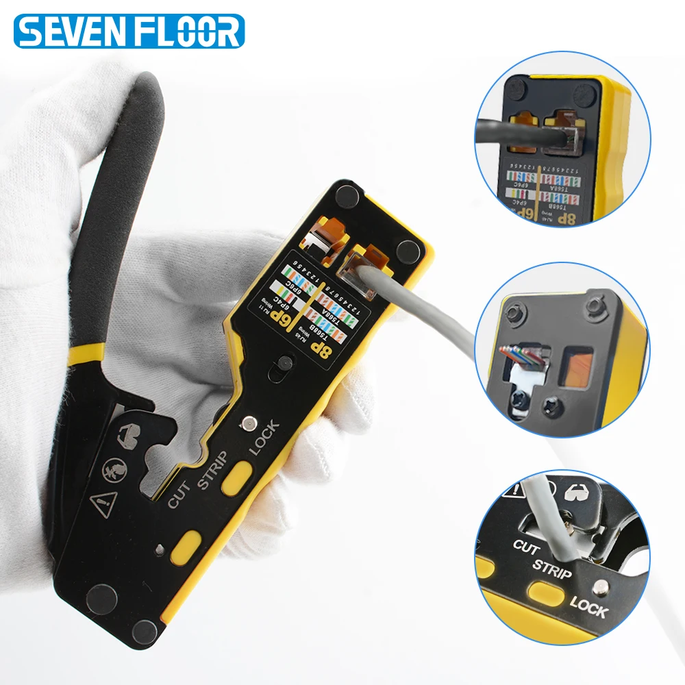 8 in 1 RJ45 압착 도구 키트, 압착 도구, 케이블 테스터, 와이어 커터, 블레이드, 50Pcs Cat 6 커넥터 및 스트레인 릴리프 부츠
