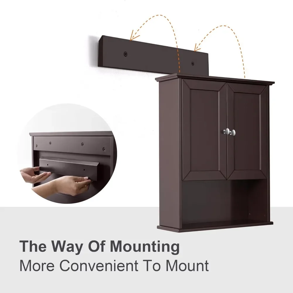 NEW-Bathroom Wall Cabinet Expresso Over Toilet Storage - 24x30 in Above Toilet Wood Medicine Cabinet with Adjustable Shelf & 2 D