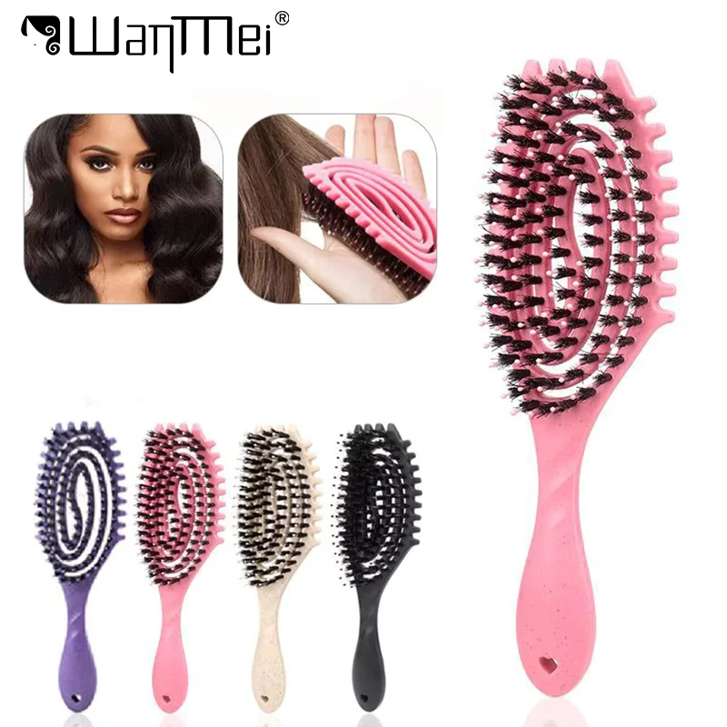 Detangling Curls Hairbrush Tangled Boar Bristle Hair Comb Define Hollow Out Dual Purpose Comb Styling Tools