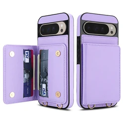 Premium Magnetic Leather Wallet Case with RFID Blocking and Crossbody Strap - Card Holder Purse Cover - Pixel 9 Pro (Light Purple)