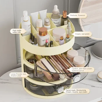 Rotate Cosmetics and Skincare Storage Box Large Capacity Circular Plastic Sorting Box Lipstick Face Mold Eye Cream Storage Box - Thumbnail 4