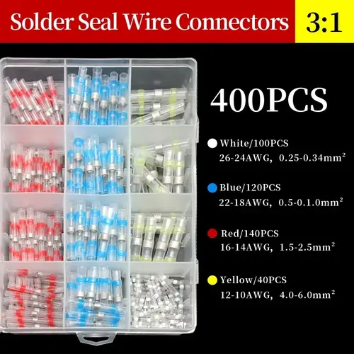 50~500Pcs Boxed Solder Seal Wire Connectors 3:1 Heat Shrink Insulated Electrical Wire Terminals Butt Splice Connector Waterproof - Image 8