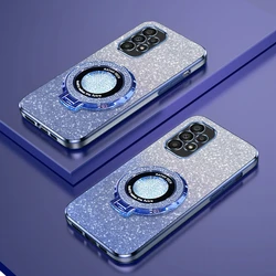 Glitter Plating Magnetic Holder Phone Case with Universal Compatibility - A72 4G or A72 5G (Blue)