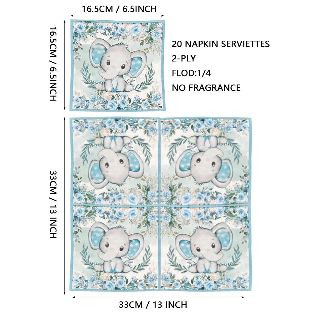Paper Napkins 20pcs Cute Elephant Cartoon Printed for Wedding Party