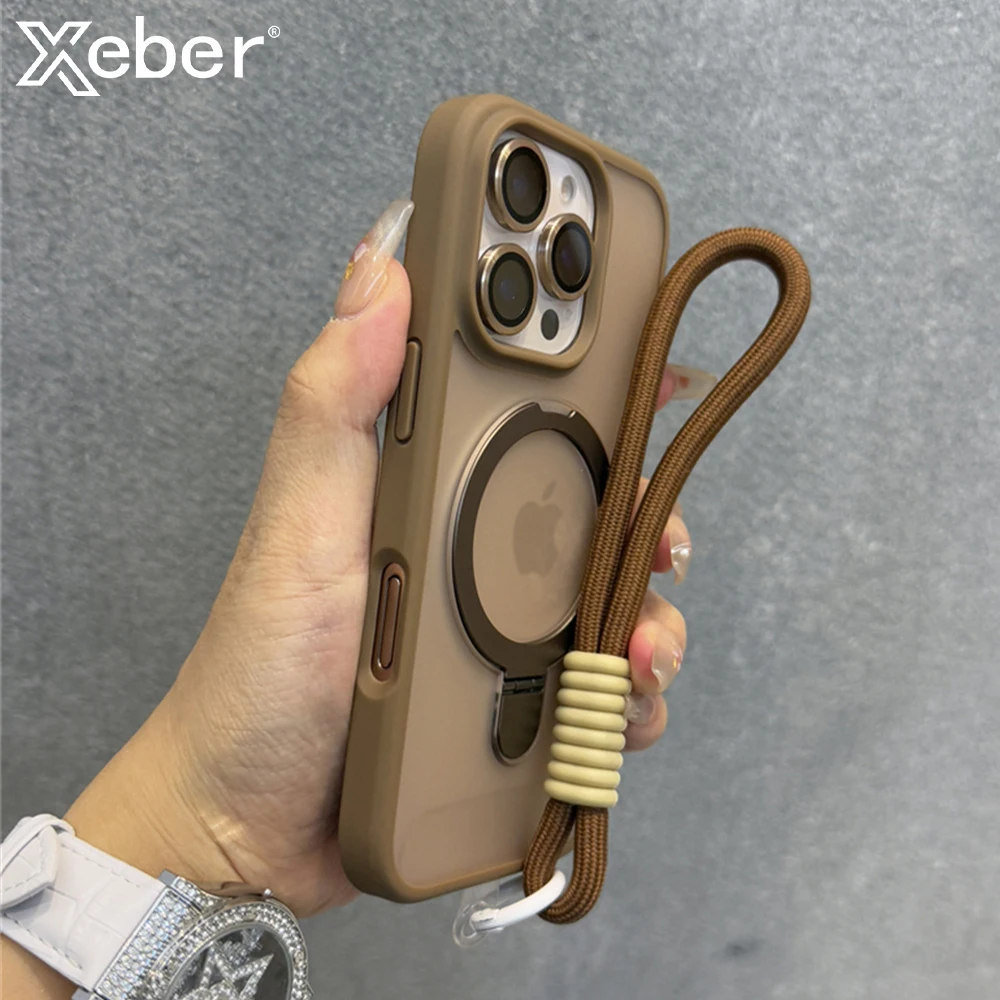 Luxury Frosted Translucent Phone Case with Lanyard Stand