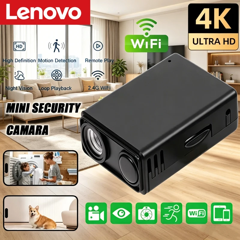 Lenovo 4K Mini Security Camera WiFi Wireless Monitor Remote Motion Detecting Camcorders Security Indoor Surveillance 2026 NEW 1