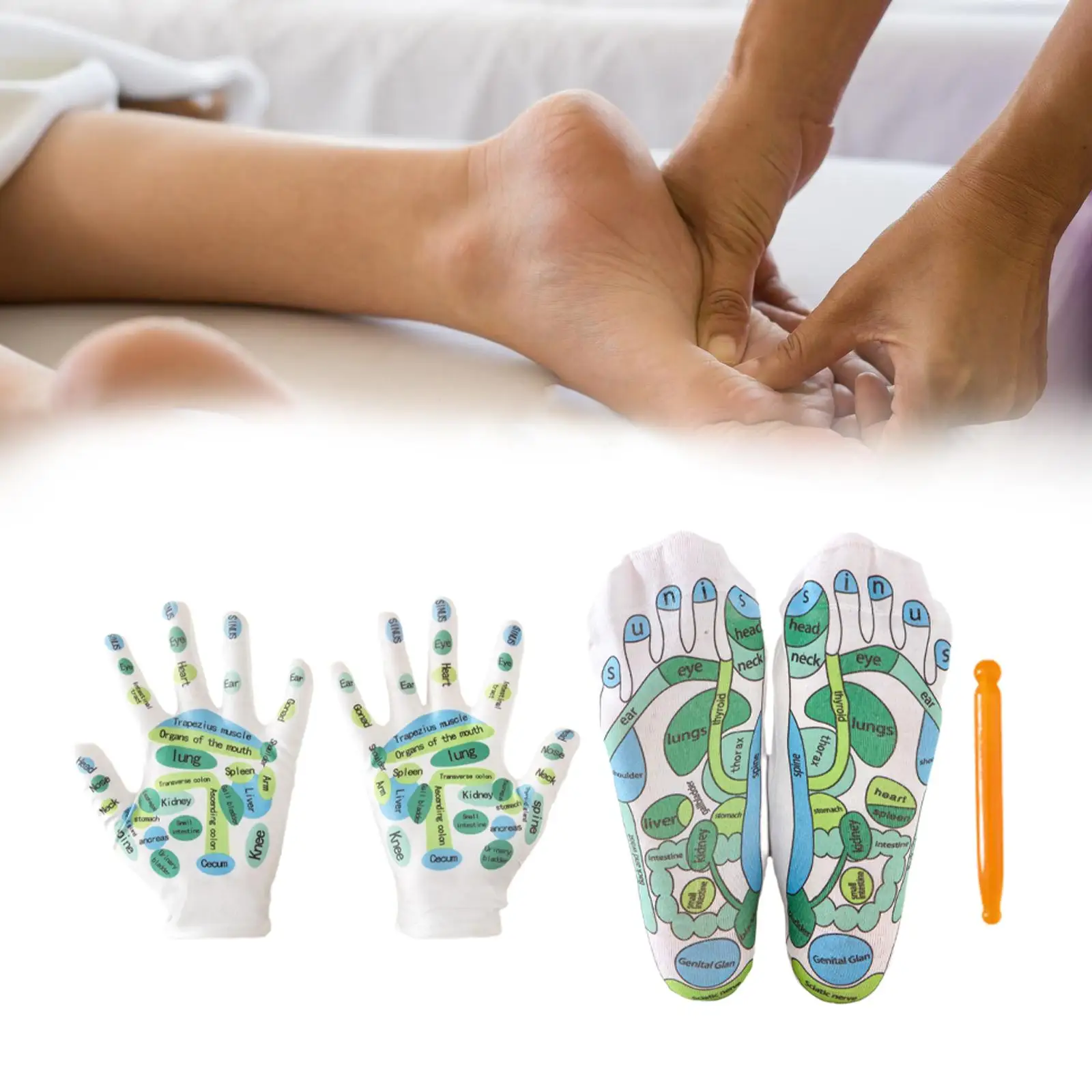 4x Hand and Foot Massage Set Casual Reflection Area with Massage Stick Hand SPA Reflexology Tools for Adults Men Women Beginner