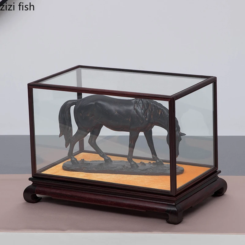 Purple Sandalwood Display Stand Glass Cover Decorations Display Box Dust Cover Storage Box Decorative Tray Closet Organizer 2