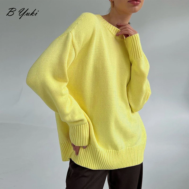 Blessyuki Oversized Knitted Cashmere Pullover Sweater Women 2023 New Basic Loose O Neck Soft Warm Sweaters Female Simple Jumper