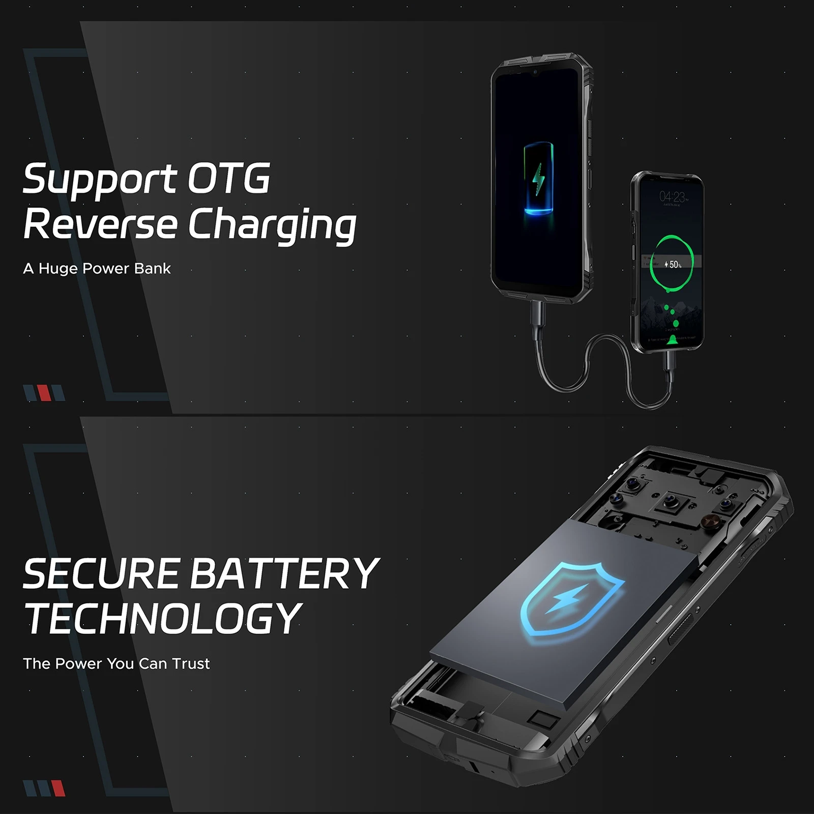 DOOGEE S Cyber Rugged Phone 6.58'' Android 14 Spreadtrum T606 8GB+256GB 10800mAh 50MP Main Camera 4G NFC Smartphone 6