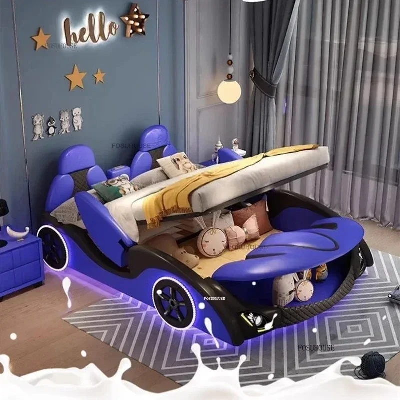 Creative Cartoon Car Children's Beds Home Bedroom Boy Bed for Kids with Guardrail Storage Single Bed Nordic Children's Furniture