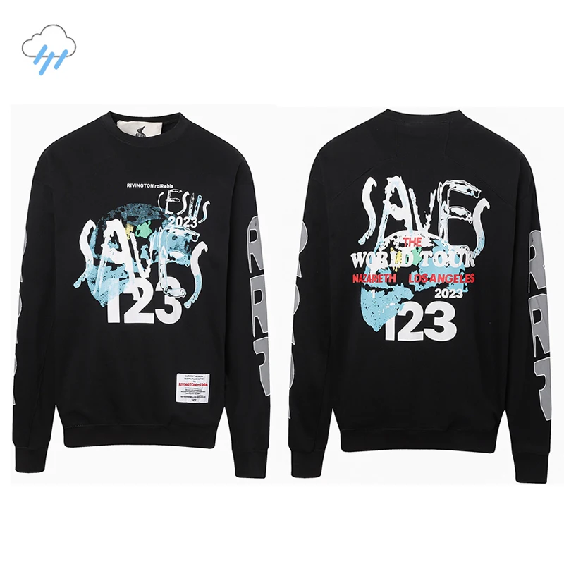 

High Street Vintage Oversized World Tour RRR123 Sweatshirts Men Women 1:1 Cotton Crewneck Pullovers Casual Hip Hop Hoodie