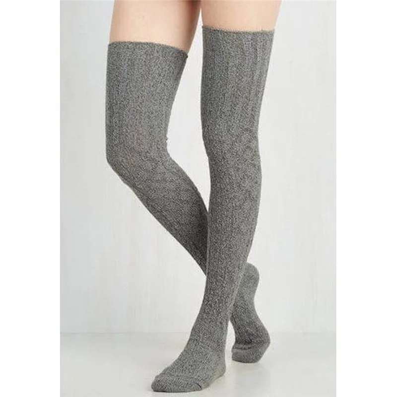 Autumn Winter Over Knee Socks Women Sexy Stockings Warm Long Boot Knitted Thigh-High Gray Khaki Blue Black Twist Stockings
