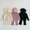 2025 Autumn New Baby Girl Long Sleeve Clothes Set Solid Ribbed Cardigan + Leggings 2pcs Suit Cotton Infant Home Wear Outfits 1