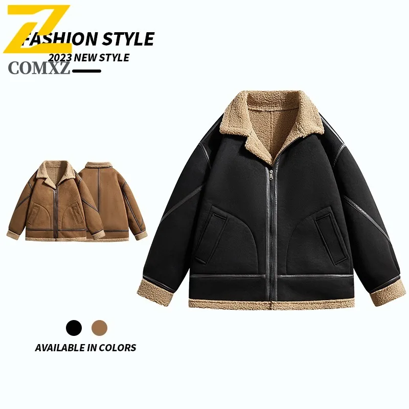 Men's Suede Fleece Jacket Winter Windproof Padded Coat Sports Korean Style Waterproof Thermal Lined  Outdoor Casual streetwear