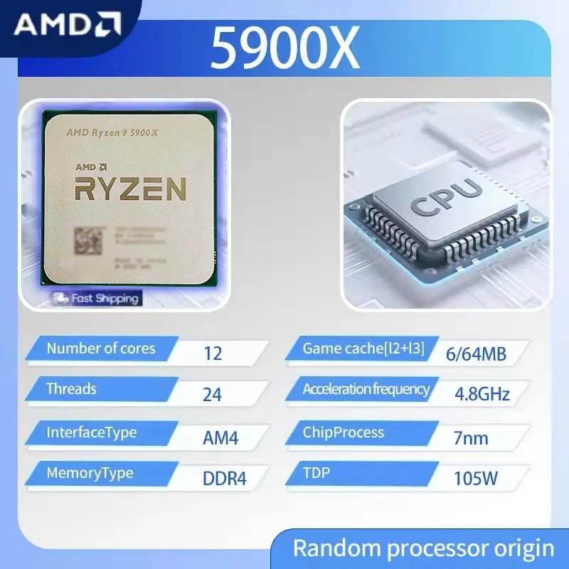 AMD Ryzen 9 5900X R9 5900X 3.7GHz4.8GHz 12코어 24스레드 CPU 프로세서 7NM L2=6MB L3=64M 소켓 AM4 패키지 없음