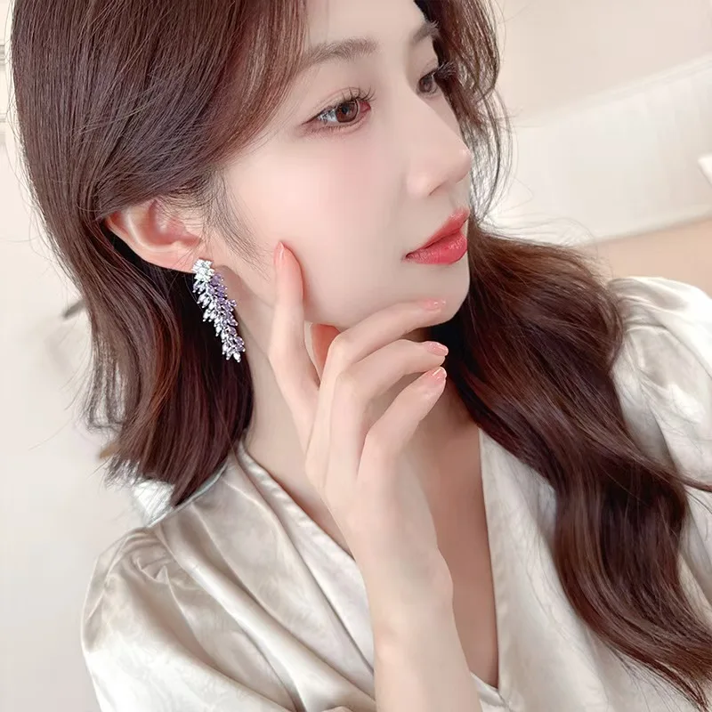 Wisteria flower earrings  Long versatile stylish Purple zircon design 6