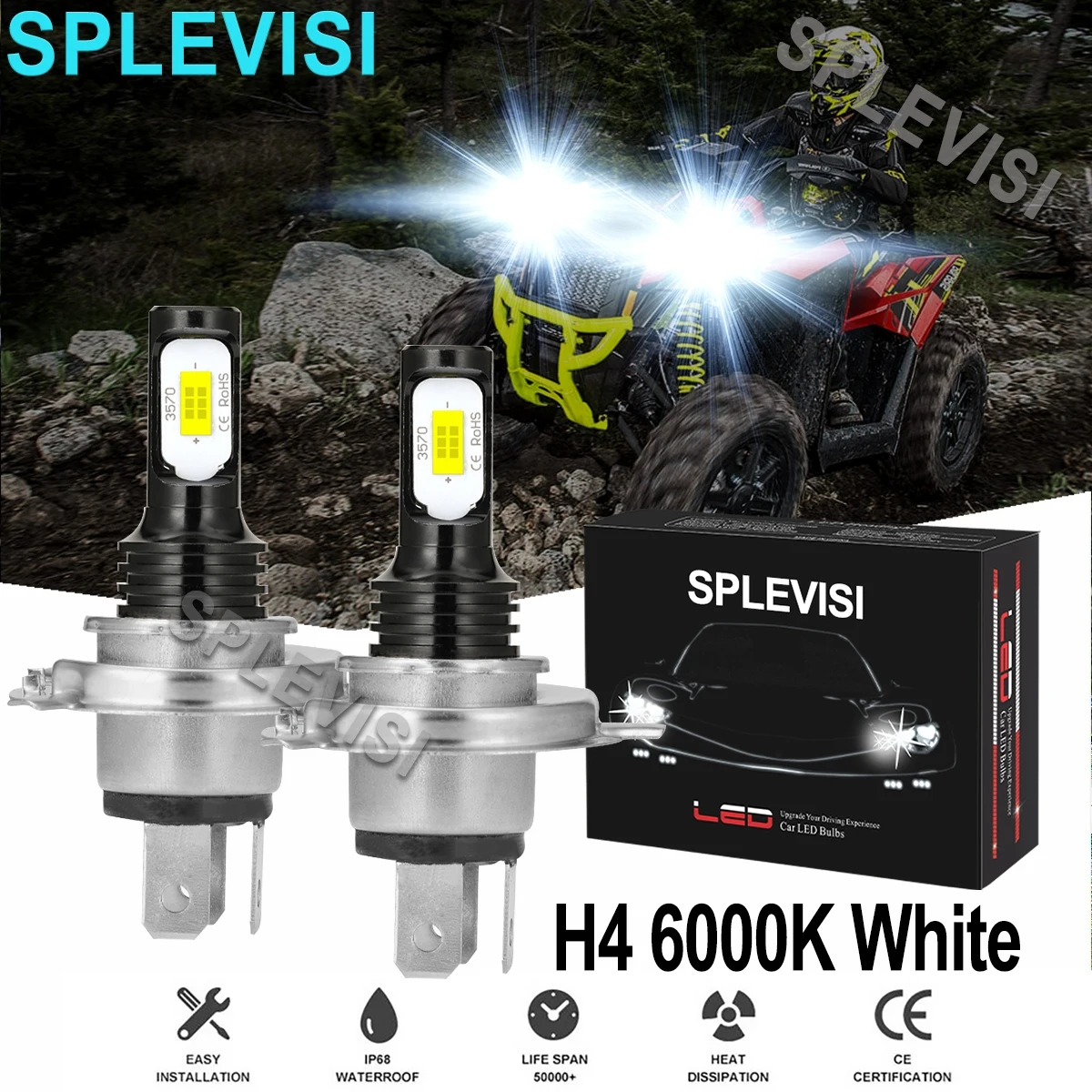 2x 70W white led headlight For Polaris Starlite 1992-1995 Startrak 1987-1990 SuperSport 1994-1998 Supertrak 1992 for honda fourtrax 300 trx300 trx300fw 2x4 4x4 1988 1990 1991 1992 1993 1994 1995 1996 1997 2000 74mm piston rings kit