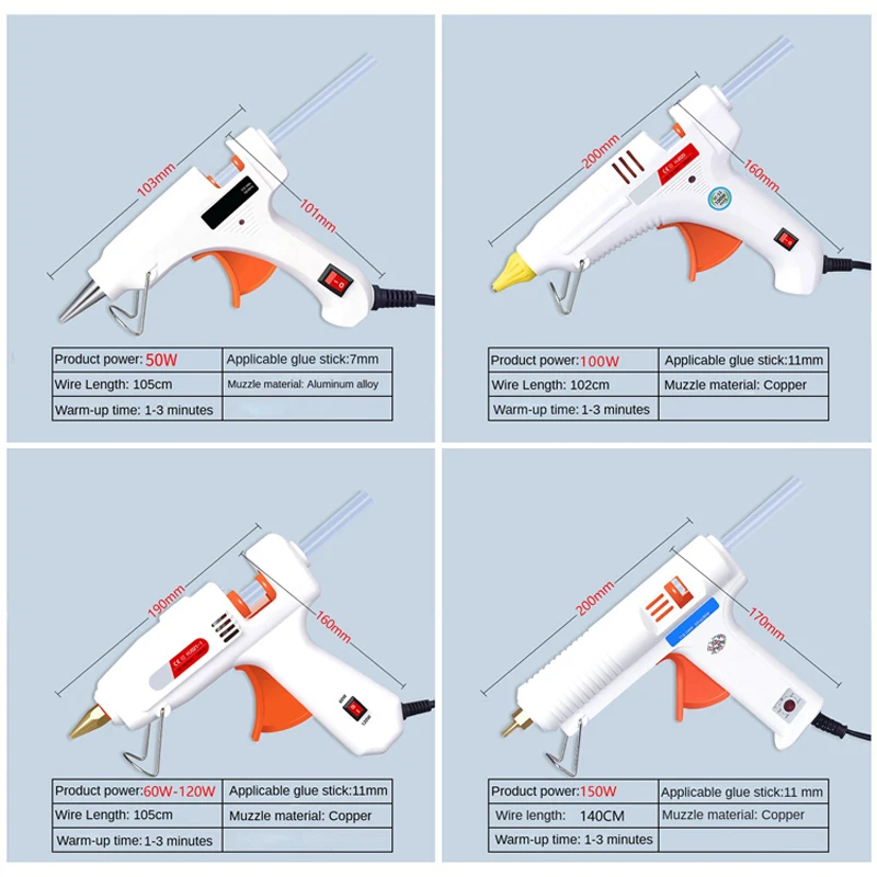 50W/100W/60-120W/150W Hot Melt Glue Gun 10 PCS Hot Melt Adhesive Stick Dual Power For Home Repairs, Arts and Crafts DIY Sealing