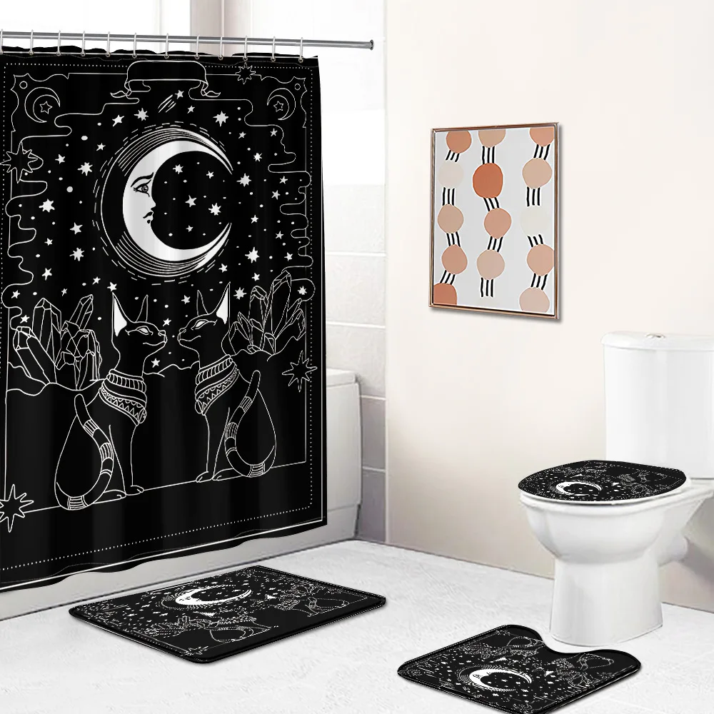 

Bohemian Moon Shower Curtain Simple Bathroom Curtain Sets for Bathroom American Style Countryside Bath Rug Mats Decor 180x180cm