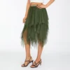 Women Green Midi Skirts Solid Color Elastic High Waist Irregular Ruffles Multi-Layered Tulle Tutu Skirts Female High Streetwear 3