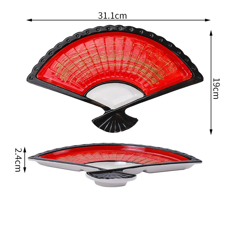 Dumpling plate vinegar dish creative ceramic partition plate Japanese hand-painted sushi fan-shaped snack tray